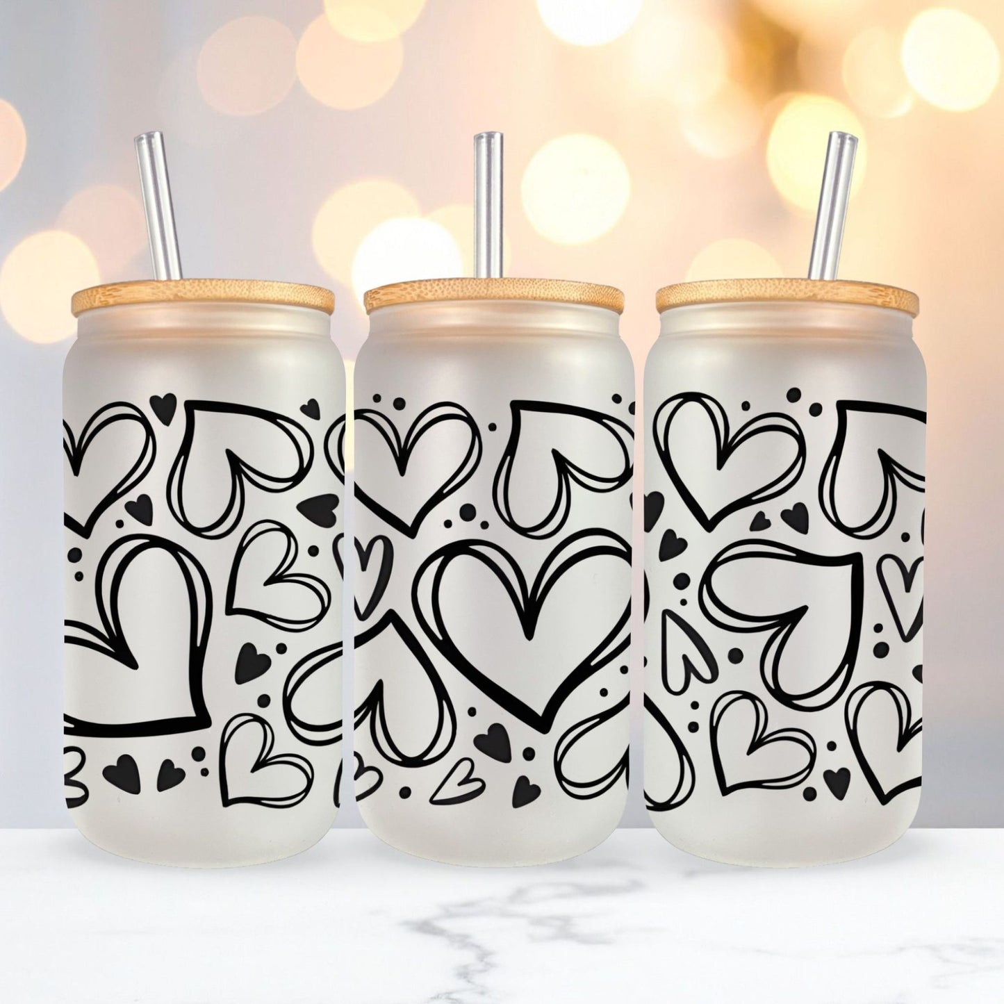 Black Heart Frosted Glass Cup