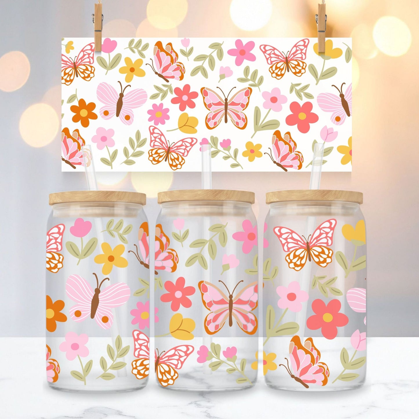 Butterflies Clear Glass Cup