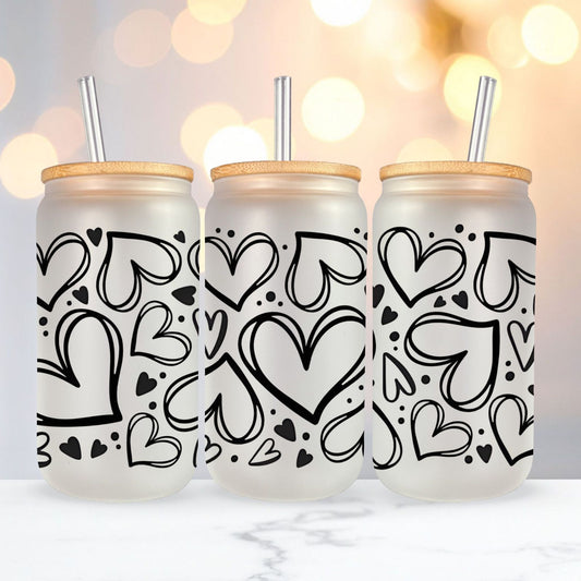 Black Heart Frosted Glass Cup