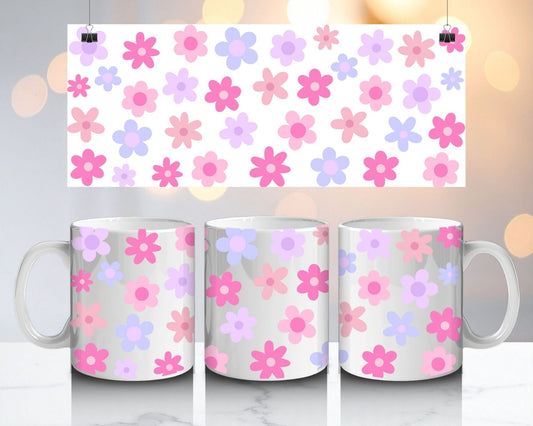 Pink Flowers Mug 11 oz