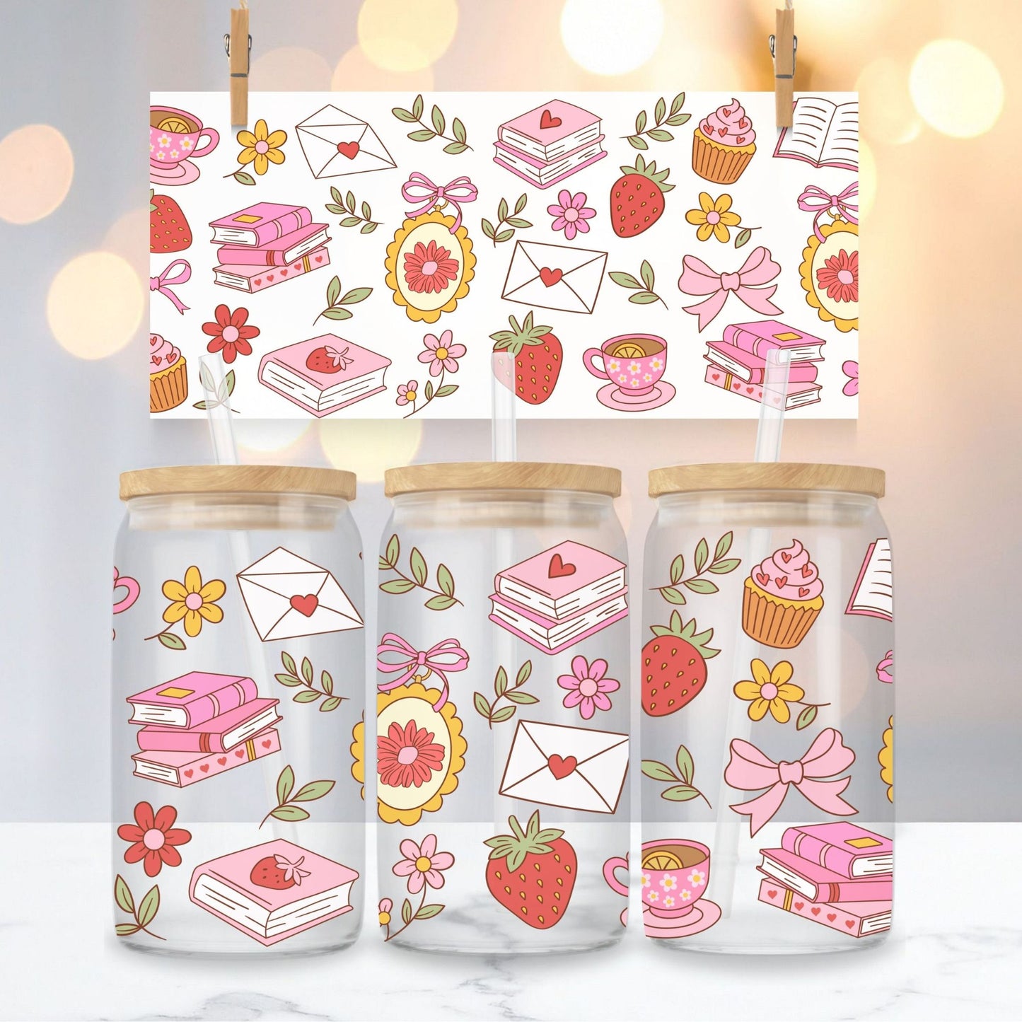 Pink Reader Clear Glass Cup